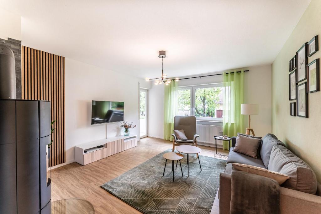 罗特威尔City-Luxus Apartment Rottweil的带沙发和电视的客厅