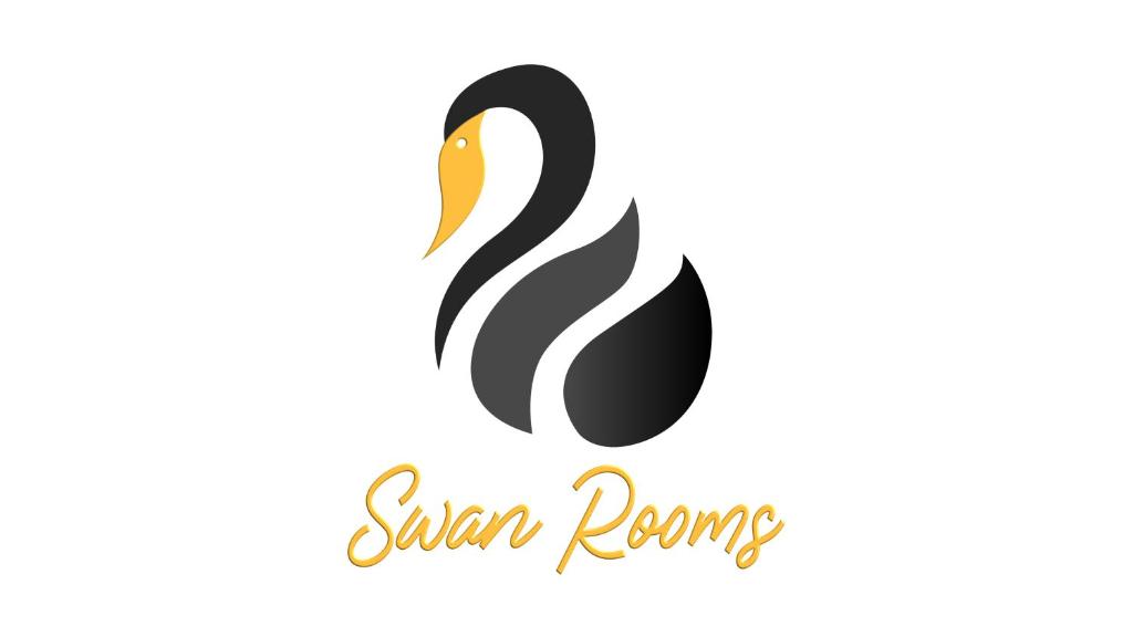 纽伦堡Swan Rooms的白色背景上的黑色天鹅标志