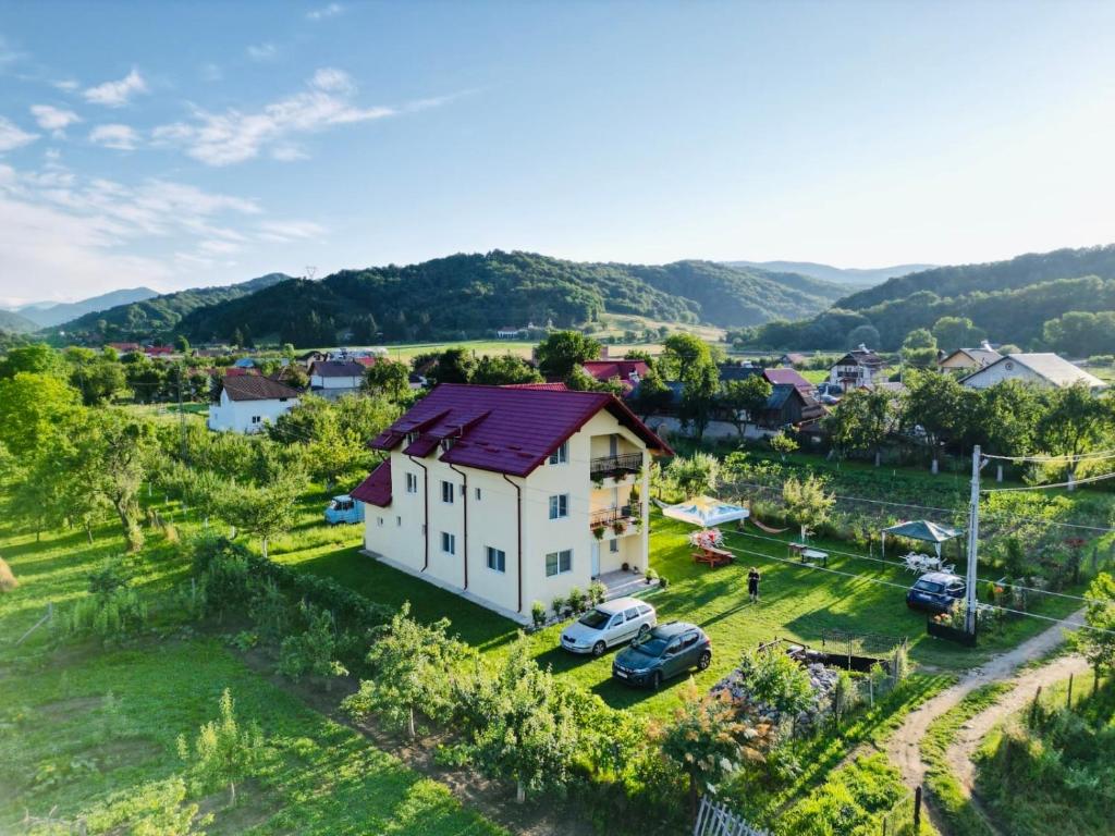 Oeşti-PămînteniVila Norina的白色房屋,享有小村庄的空中景色