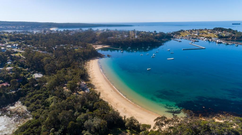 伊登伊登度假酒店的享有海滩的空中景色,在水中划船