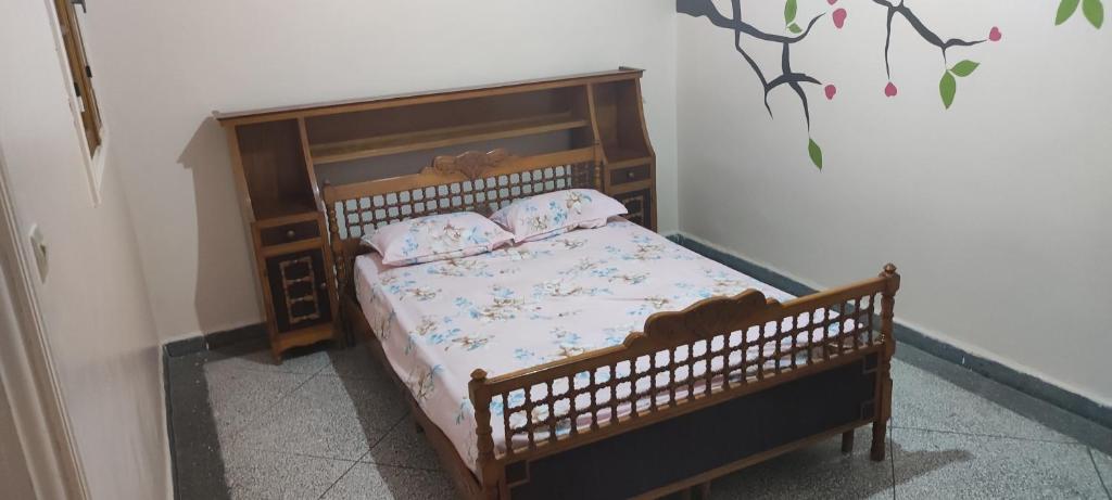 萨菲amine adnane的一间卧室配有一张带两个枕头的木床