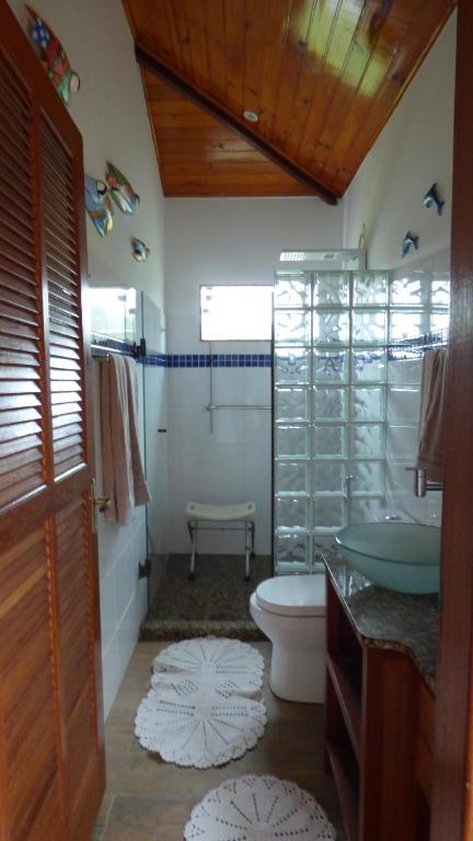 瓦索拉斯Pousada Pomar de Vassouras的一间带卫生间和水槽的浴室