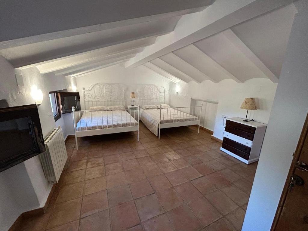 阿尔戈多纳莱斯Cortijo Burruelo的阁楼间设有两张床和电视