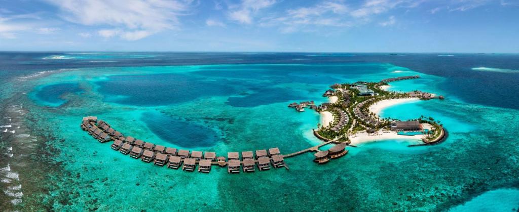 马累Hilton Maldives Amingiri Resort & Spa的水里有一个龙的岛屿