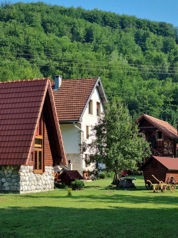 莫伊科瓦茨Ethno Village Štitarica的草丛中的房屋
