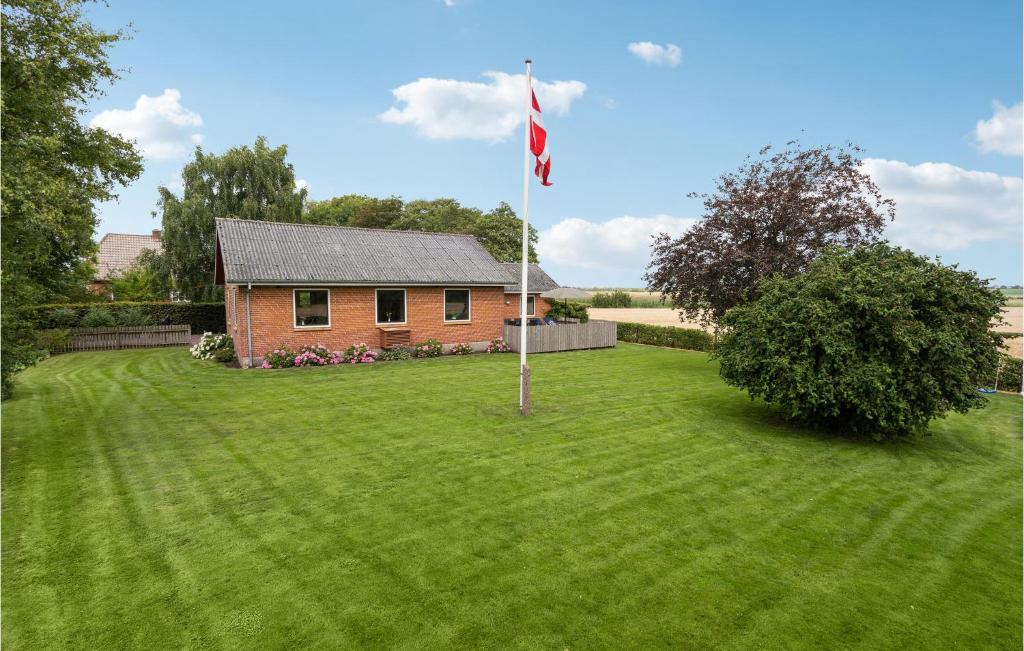 霍耶Stunning Home In Hjer With Wifi的院子中带旗帜的房子