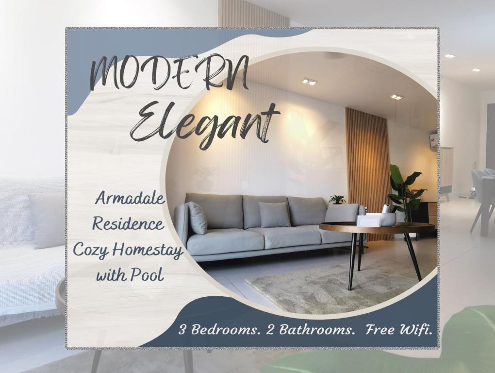 古晋Elegant Armadale Homestay With Pool at Galacity的带沙发的客厅的海报