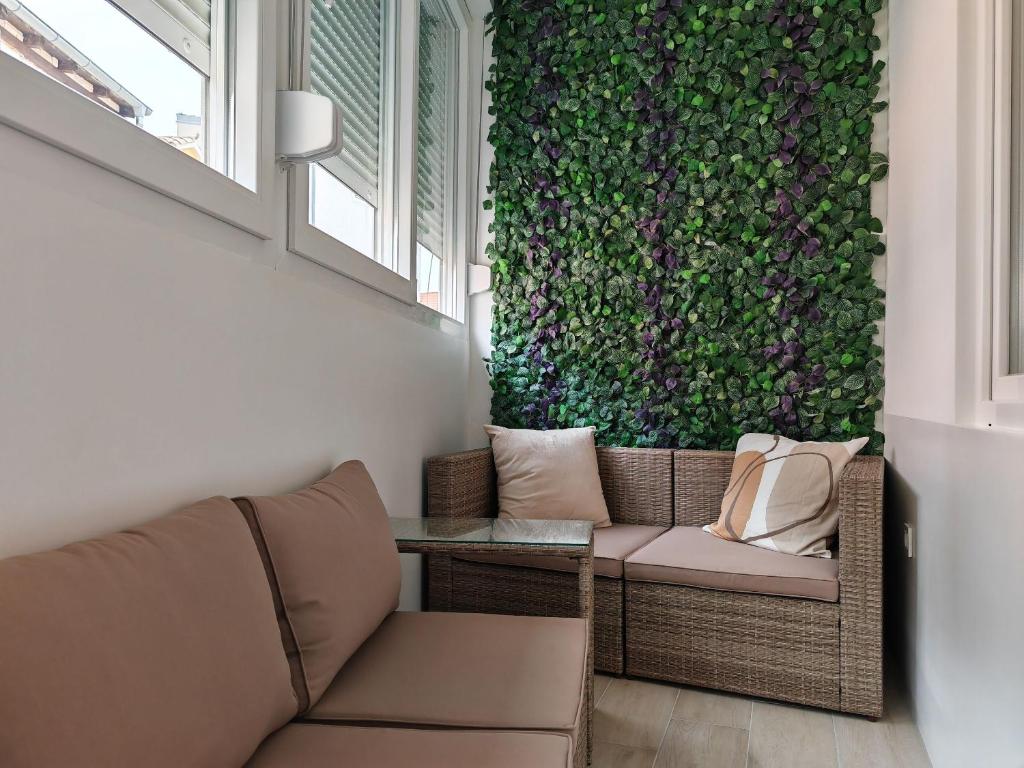 沃迪切Apartments Mateo的带沙发和绿色墙壁的客厅
