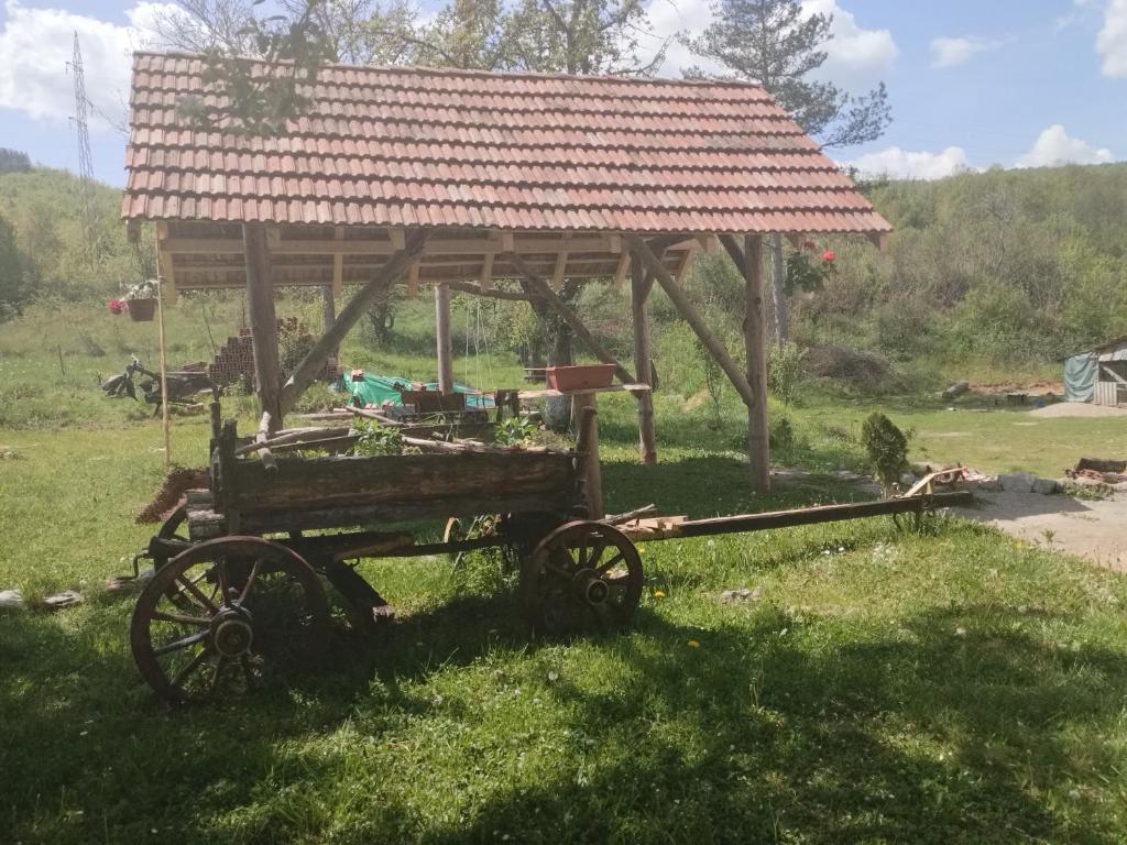 KalnaEtno Konak Angela的田野上带屋顶的旧车