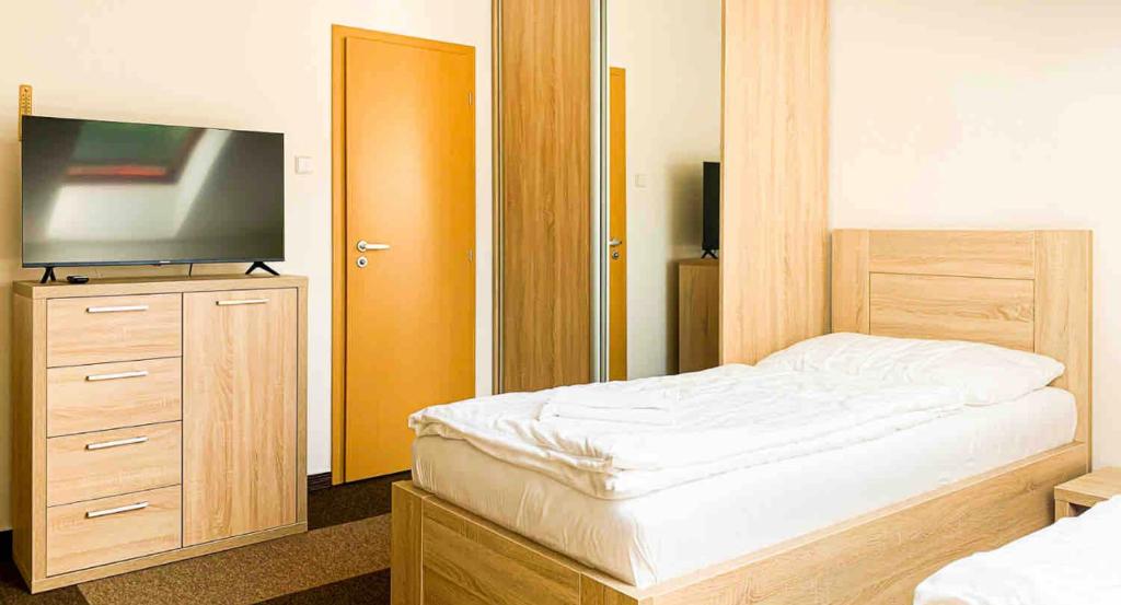 科希策Jahodná的一间卧室配有一张床和一台平面电视
