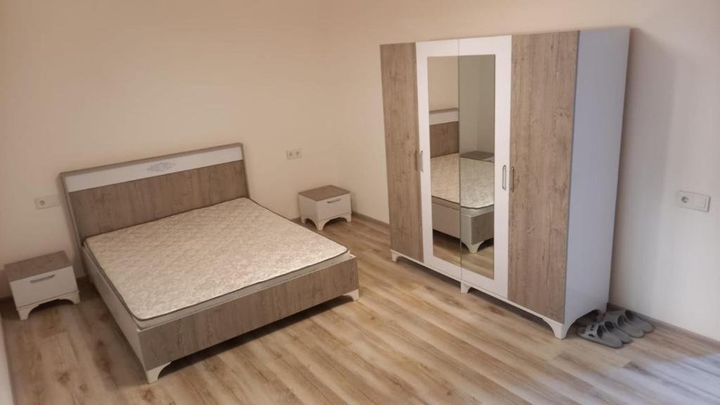 伊斯梅尔雷İsmayilov's-Lahij hotel的一间卧室配有两张床和镜子