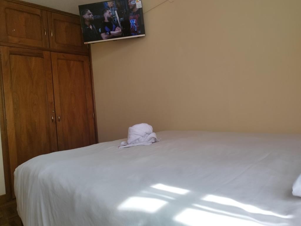 拉巴斯Hotel RustiCall的一间卧室配有一张床,床上有毛巾