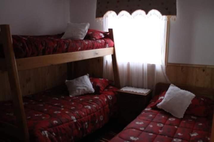 圣地亚哥Cabaña Emilia的一间卧室设有两张双层床和一扇窗户。