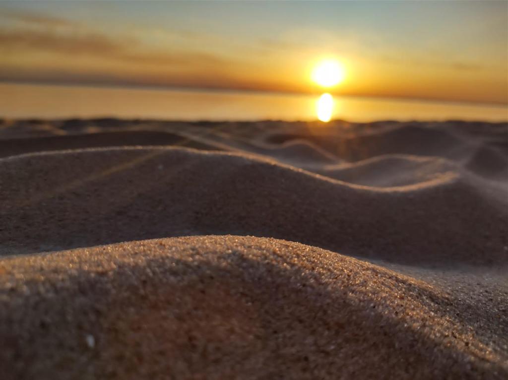 弗赖本托斯APART PELUSA的日落在沙丘上,太阳在背后