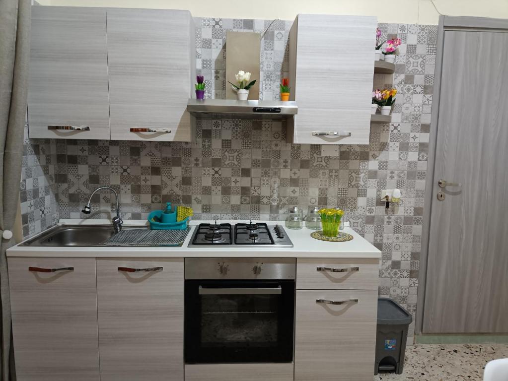 巴格里亚Holiday home La Rinascita的小厨房配有炉灶和水槽