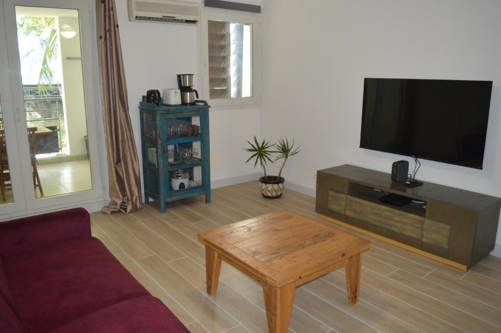 圣保罗Les Palmiers-Saint Gilles的客厅配有平面电视和茶几