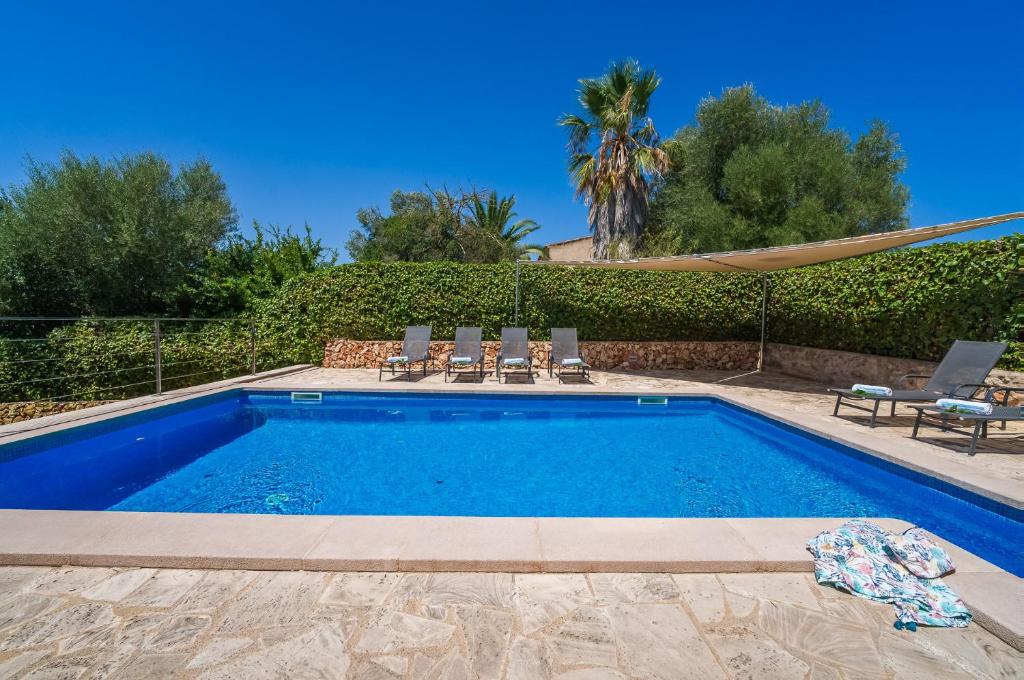 马纳科尔Ideal Property Mallorca - Son Frau的一个带2把躺椅的游泳池