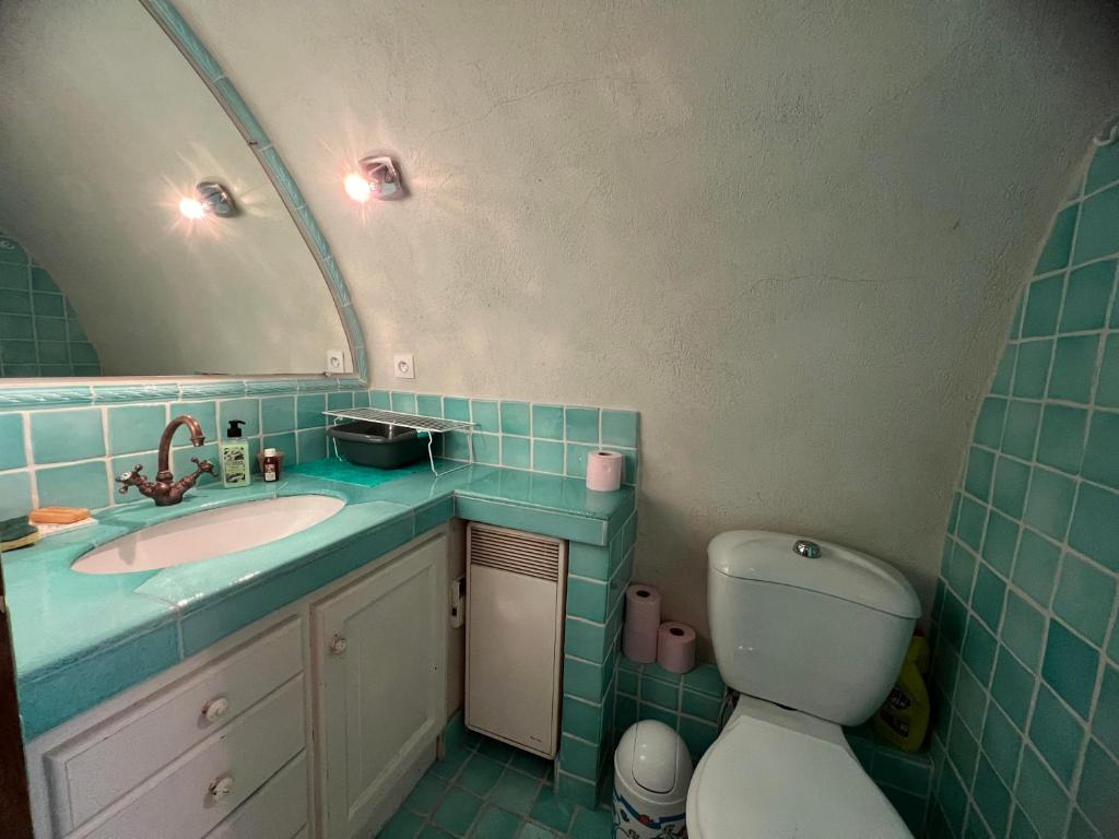 博迪昂Studio en voûte的一间带水槽、卫生间和镜子的浴室