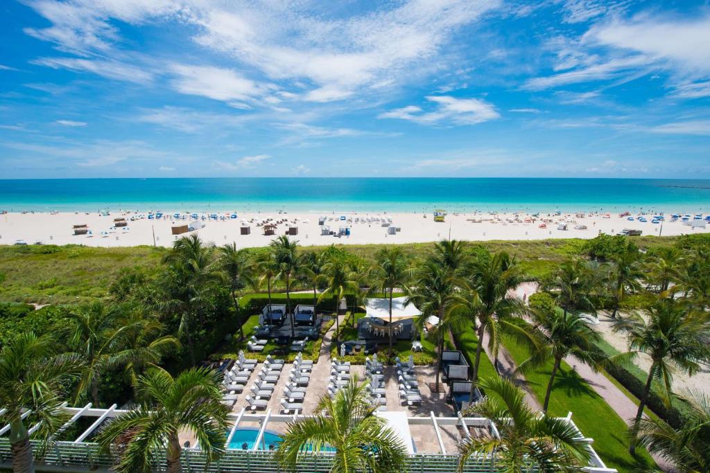 迈阿密海滩Hilton Bentley Miami South Beach的棕榈树海滩的空中景致