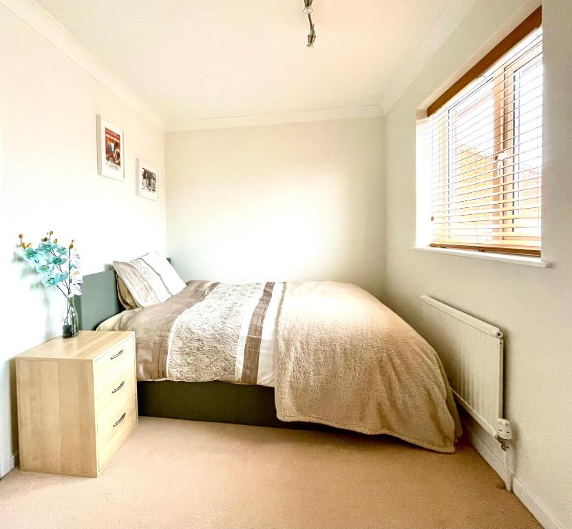 布里斯托Double Room in Cosy Quiet Home - House Shared with One Professional的一间卧室设有一张床和一个窗口