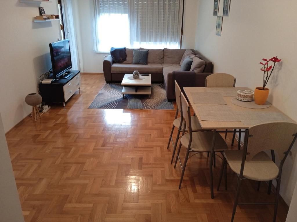 巴尼亚卢卡Apartment Lazarus Banja Luka的客厅配有桌子和沙发