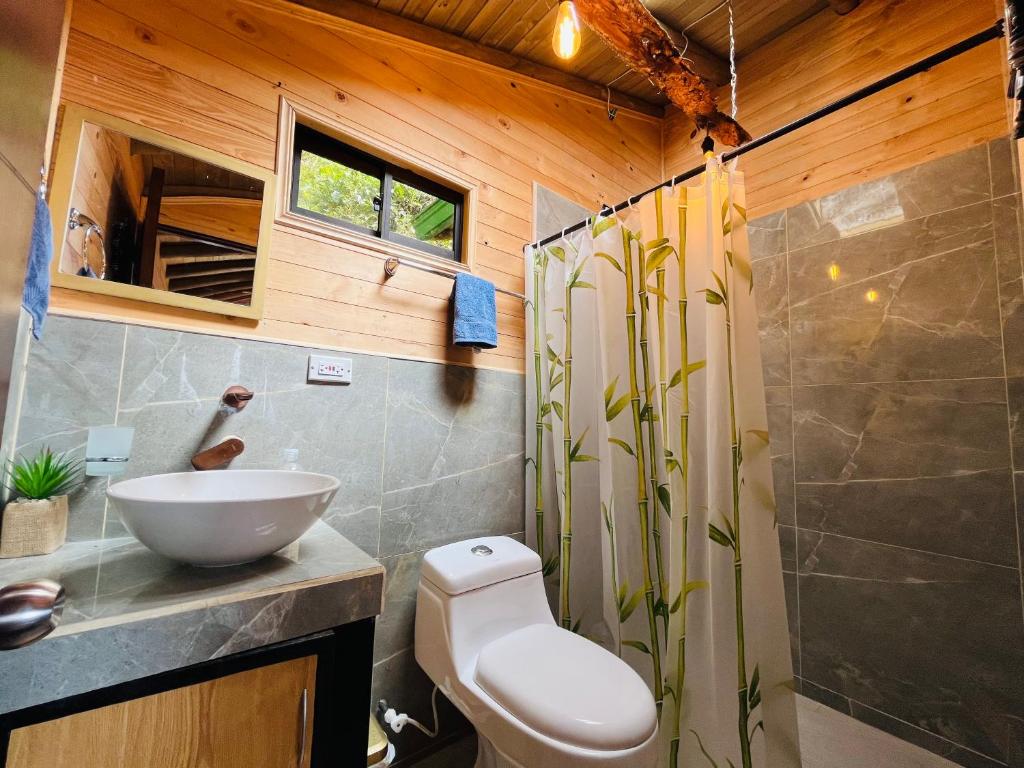 麦德林Monte Santa Elena的一间带卫生间和水槽的浴室