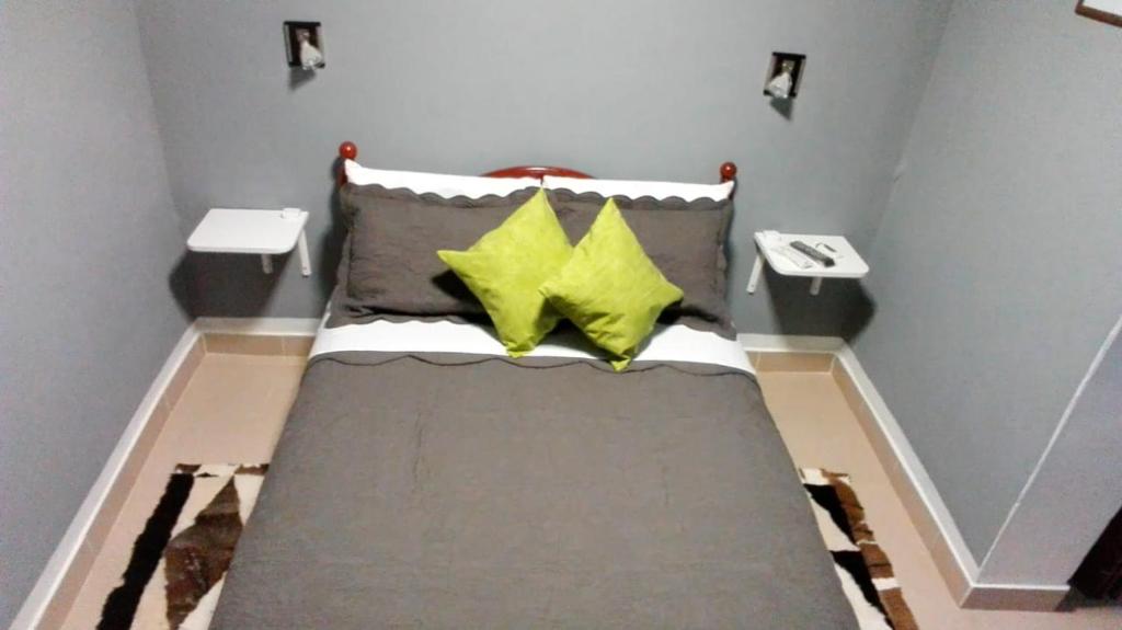乌玛瓦卡Hostal El Farolito的一间卧室配有一张带两个黄色枕头的床