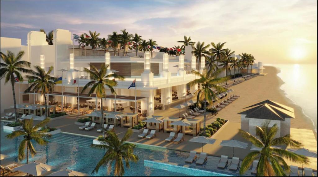 Green IslandPrincess Grand Jamaica Resort的享有带游泳池的度假村的空中景致