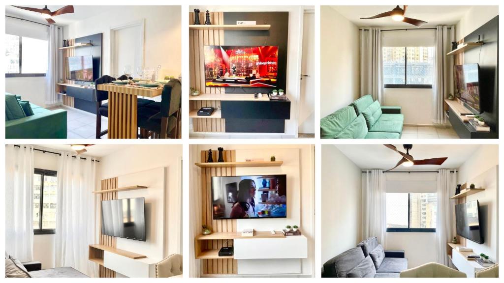 圣保罗Apartamento Espaçoso e Aconchegante na Bela Vista的客厅四张照片的拼合物