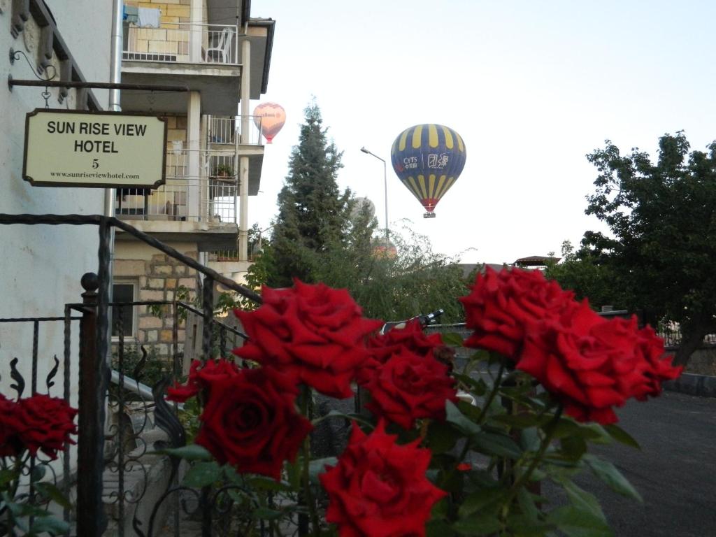 格雷梅日出景观酒店的一大束红玫瑰和热气球