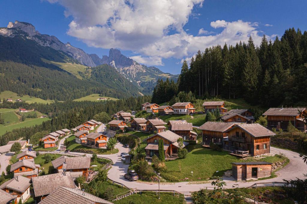 安纳贝格-伦格茨Alpendorf Dachstein West by ALPS RESORTS的享有山脉村庄的空中景致