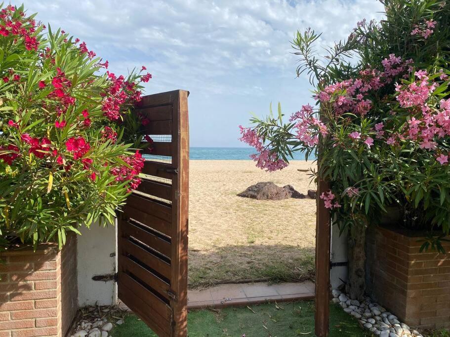 马尔格莱特德玛CASA MOOREA的通往鲜花盛开的海滩的木门