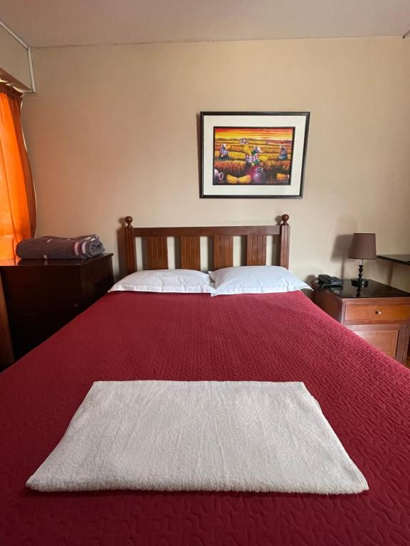利马Wenhy’s Inn的一间卧室配有红色的床和红色毯子