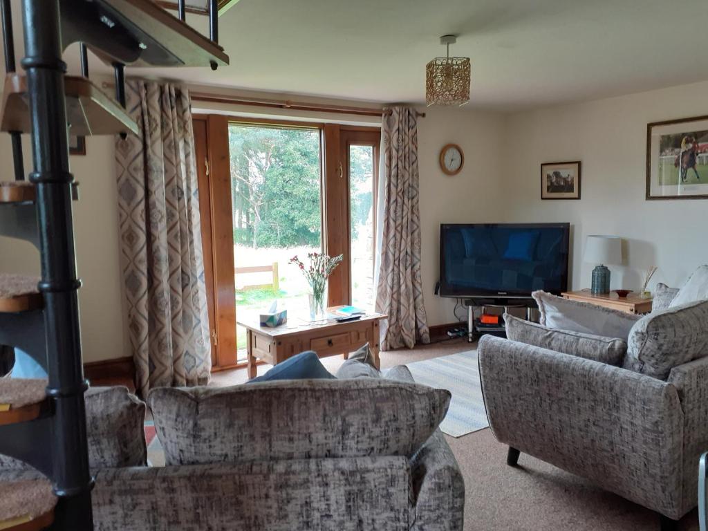 布兰普顿Tarnside Cottages的客厅配有两张沙发和一台电视