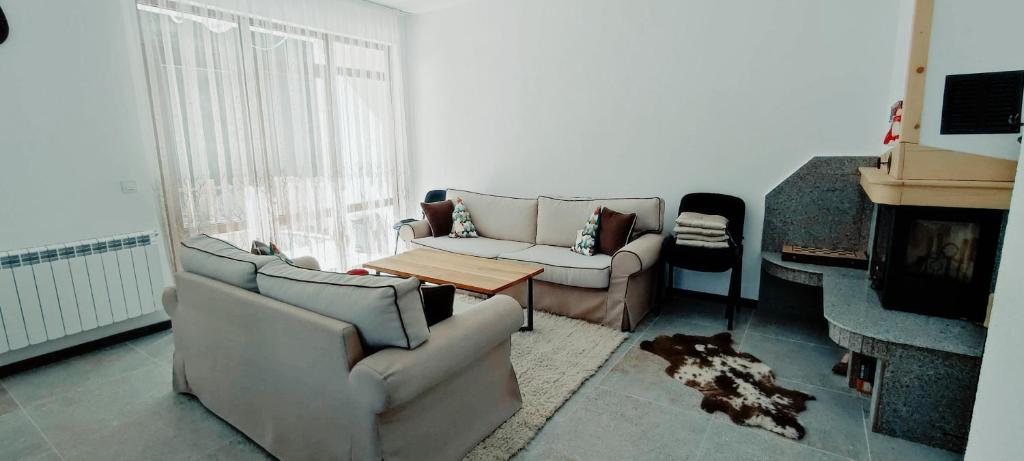 VodataMountain Pearls Home 9的客厅设有两张沙发和一个壁炉