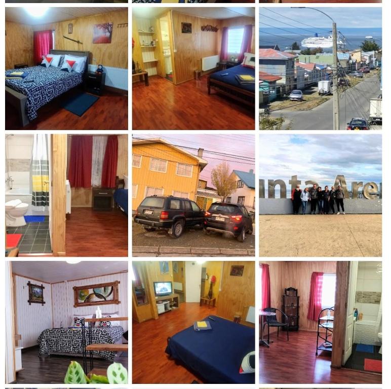 蓬塔阿雷纳斯Hostal Host Patagonia的不同房间不同图片的拼贴
