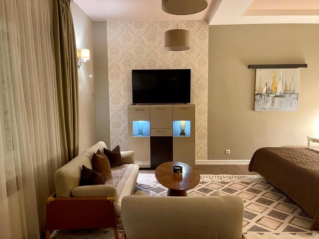 敖德萨Villa-Sofia Mini-hotel的带沙发和电视的客厅
