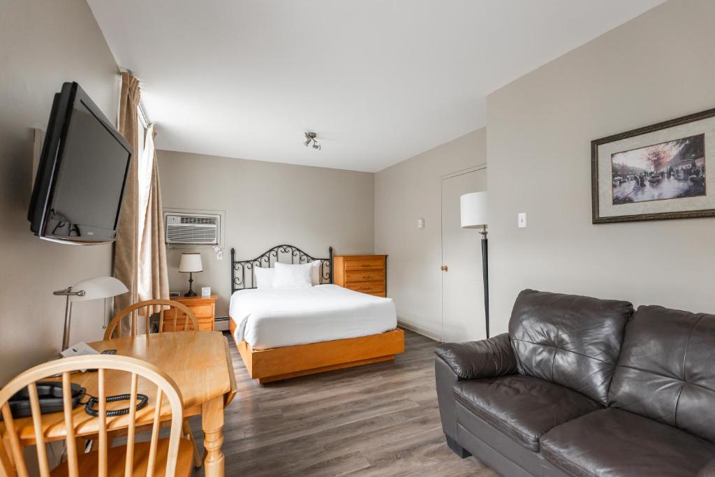 蒙特利尔罗贝瓦尔酒店的客厅配有床和沙发