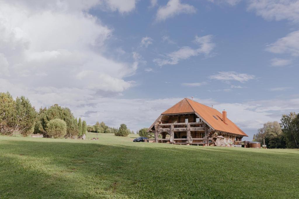 旧皮耶巴尔加自治市Viesu nams “Kalna Raskumi”的绿色田野中的小木屋