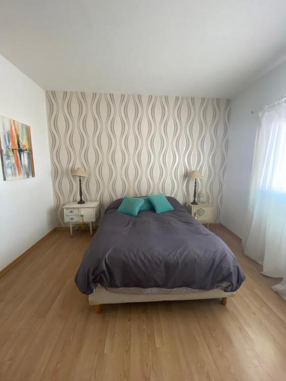 BarraqueroPuerta 460的一间卧室配有一张床和两张带台灯的桌子。