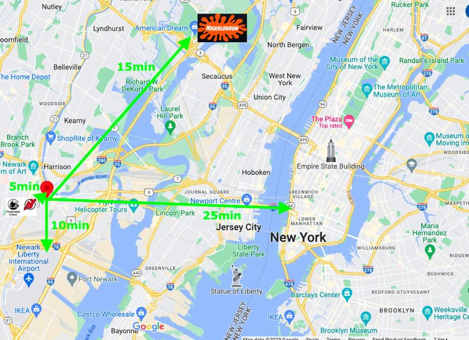 纽瓦克Best Room To Visit NYC-Subway Access的一张带有红色标记的新约克地图