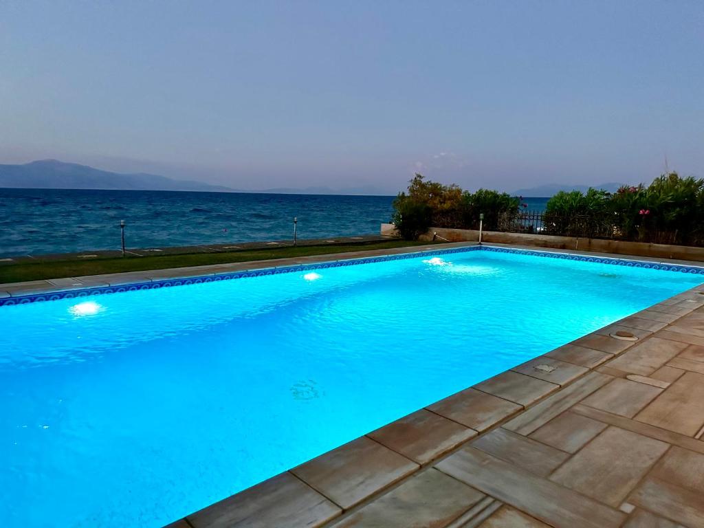 ArakhovítikaPool Beachouse With Stunning Views的一座背景海洋的游泳池