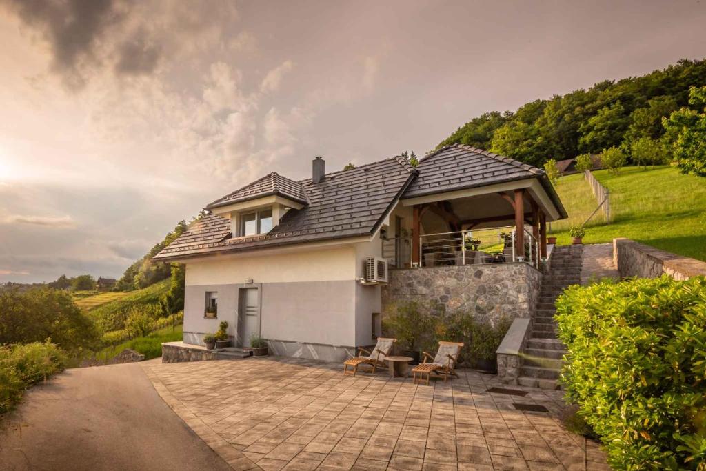 斯玛杰克托莱塞Holiday home in Smarjeske Toplice - Kranjska Krain 45723的山丘上带庭院的房子