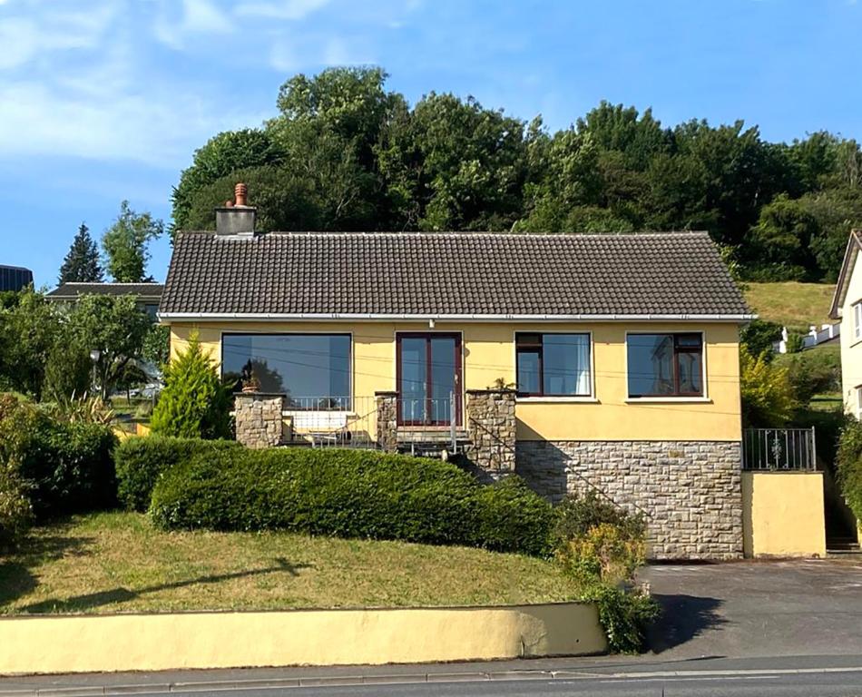 多尼戈尔Donegal Town House的棕色屋顶的黄色房子