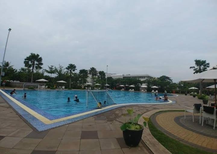 当格浪Barata Hotel by Nature's的一座大型游泳池,里面的人都沉浸在水中