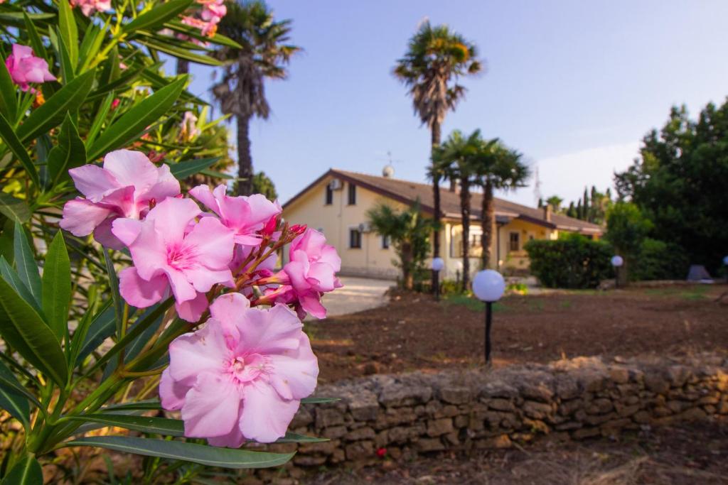 圣塔·马里亚·迪·帕尔玛Isla Country Apartments Alghero的房子前面的一束粉红色的花