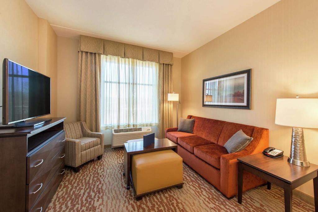 BerlinHomewood Suites by Hilton Boston Marlborough的带沙发和电视的客厅