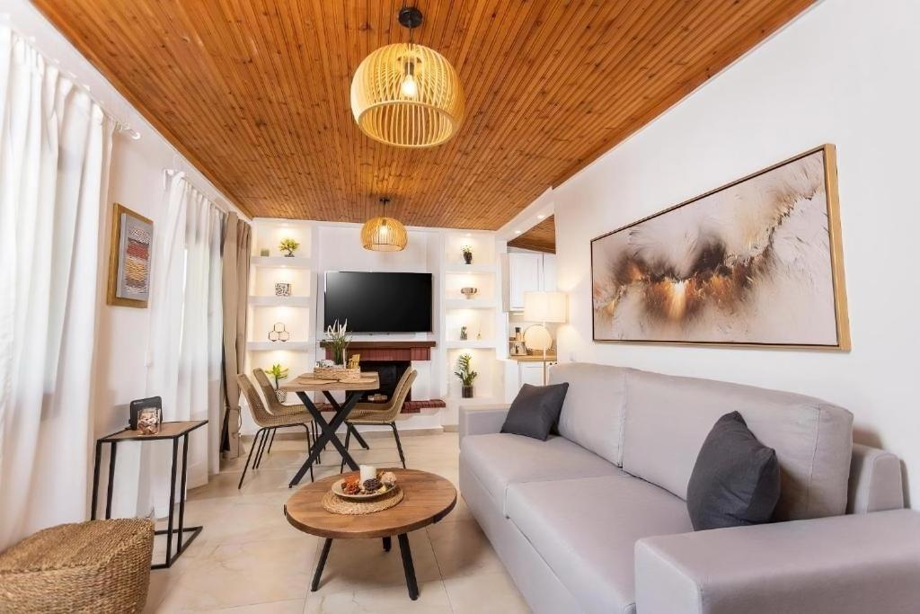 奥马斯帕纳吉亚斯Casa Alelia Lagonisi的客厅配有沙发和桌子