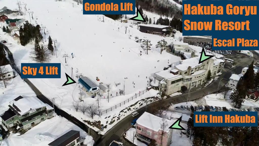 白马村Lift Inn Hakuba Goryu的雪地滑雪胜地地图