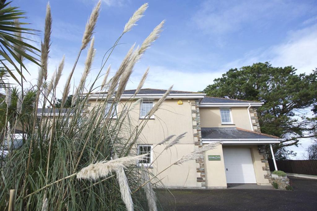 纽基Woodlands, Little Carloggas, St Mawgan, Newquay, Cornwall, TR8 4EQ的前面有高大的草的房子